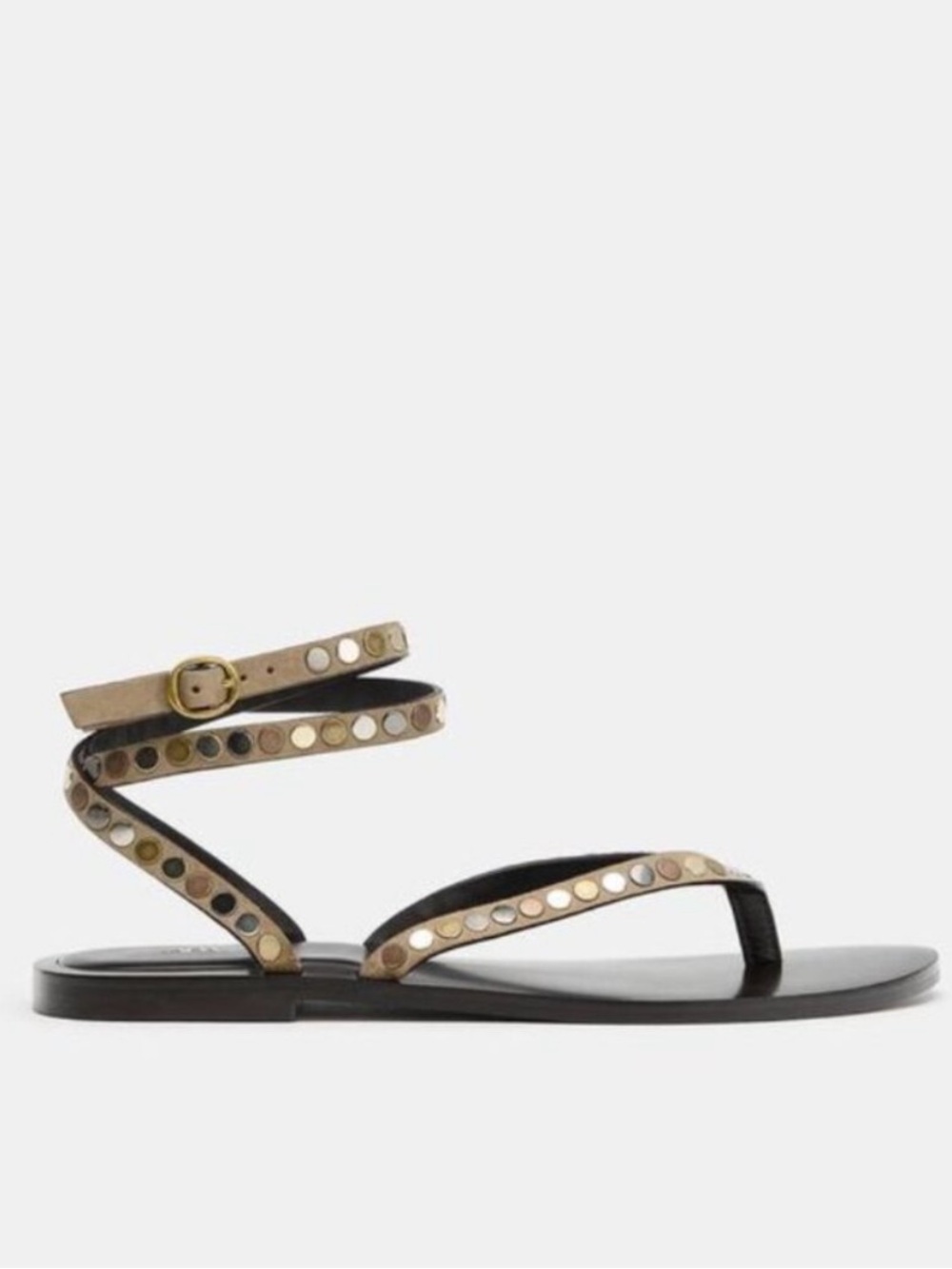 Zara leather Studded Brown Sandals SOLD OUT size 37/6.5 NWT
